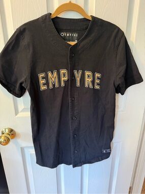 Empyre Black Short-Sleeve Button Baseball Jersey with Gold Lettering